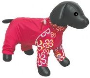 Дождевик-комбинезон для собак DEZZIE Большая такса с красными цветами и флисовой подкладкой 